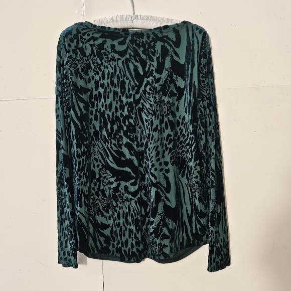 Simply Vera Vera Wang Size L Green Velvet Long-Sleeved Round Neck Blouse Shirt T - Picture 12 of 16